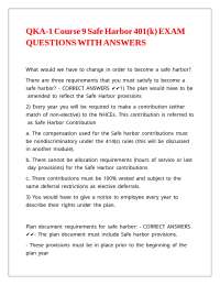 QKA-1 Course 9 Safe Harbor 401(k) EXAM QUESTIONS WITH ANSWERS