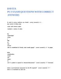 DAVITA PCT EXAM QUESTIONS WITH CORRECT ANSWERS.