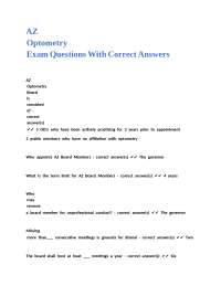 Arizona Optometry Board Exam Questions and Answers