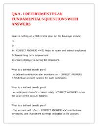 QKA - 1 RETIREMENT PLAN FUNDAMENTALS QUESTIONS WITH ANSWERS