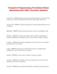 Computer Programming Vocabulary Exam: Key Terms and Definitions