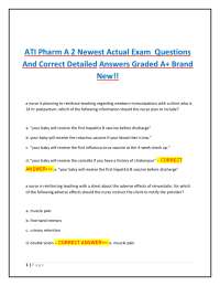 ATI Pharm A 2 Newest Actual Exam  Questions And Correct Detailed Answers Graded A+ Brand N