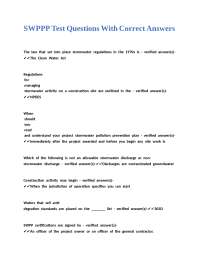 SWPPP Test Questions With Correct Answers