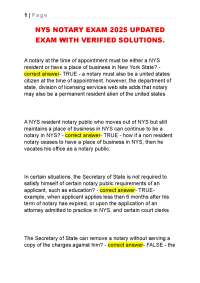 NYS NOTARY EXAM 2025 UPDATED  EXAM WITH VERIFIED SOLUTIONS.
