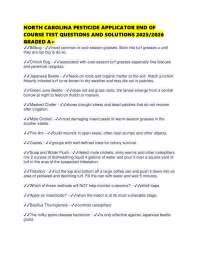 NORTH CAROLINA PESTICIDE APPLICATOR END OF COURSE TEST QUESTIONS AND SOLUTIONS 2025/2026 G