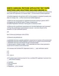 NORTH CAROLINA PESTICIDE APPLICATOR TEST PAPER QUESTIONS AND SOLUTIONS 2025/2026 GRADED A+