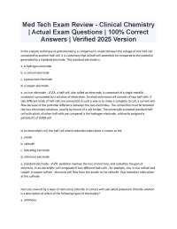 Med Tech Exam Review - Clinical Chemistry  | Actual Exam Questions | 100% Correct  Answers