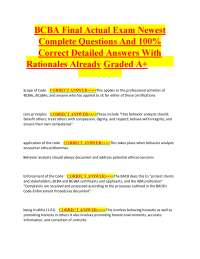 BCBA Final Actual Exam Newest  Complete Questions And 100%  Correct Detailed Answers