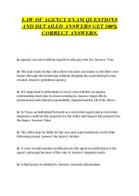 LAW OF AGENCY EXAM QUESTIONS AND DETAILED ANSWERS GET 100% CORRECT ANSWERS.