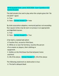 NFHS Baseball Rules Latest 2025/2026  Exam Questions And Correct Answers