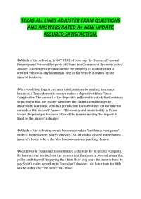 TEXAS ALL LINES ADJUSTER EXAM QUESTION AND ANSWERS BEST RATED A+ GUARANTEED SUCCESS LATEST