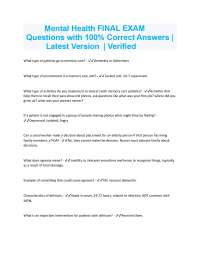 Mental Health Nursing: Comprehensive Final Exam Q&A