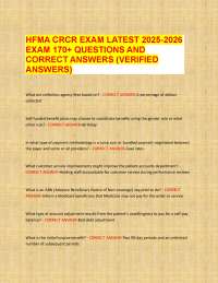 HFMA CRCR EXAM LATEST 2025-2026  EXAM 170+ QUESTIONS AND  CORRECT ANSWERS (VERIFIED  ANSWE