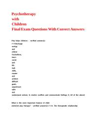 Psychotherapy with Children: Play Therapy Exam Questions and Answers