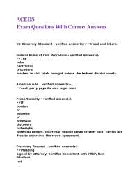 US Discovery Standard and Federal Rules of Civil Procedure: Exam Questions and Answers