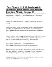 Cdm Chapter 11 & 12 Reading Quiz Questions And Answers With Verified Solutions Already Pa