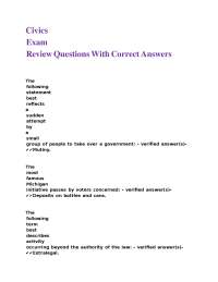 Civics Exam Review: Questions and Answers on Government and Citizen Rights