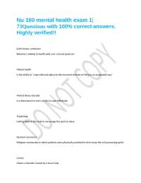 Nu 160 mental health exam 1|73Questions with 100% correct answers. Highly verified!!