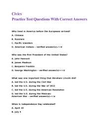 Civics Practice Test: US Citizenship Questions and Answers