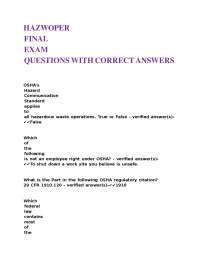 HAZWOPER Exam Questions and Answers: OSHA Compliance