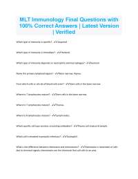 Immunology Exam Q&A: Key Concepts and Verified Answers