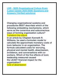 LDR - 302S Organizational Culture Exam  (Latest Update 2025/2026) Questions and  Answers (