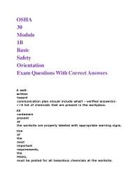 OSHA 30 Module 1B Basic Safety Orientation Exam Questions With Correct Answers.
