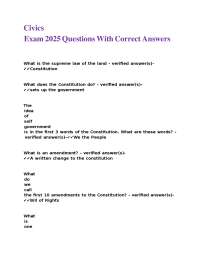 Civics and U.S. Government Exam Questions with Verified Answers