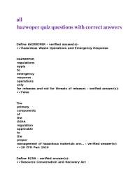 HAZWOPER Quiz: Hazardous Waste Operations & Emergency Response