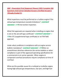 A&P - Powerplant Oral (Jeppesen) Newest 2025 Complete 260  Questions And Correct Detailed