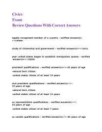 Civics Exam Review: Key Questions and Answers on U.S. Government