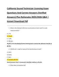 California Sound Technician Licensing Exam Questions And Correct Answers (Verified  Answer
