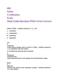 SDI Scuba Certification Exam Study Guide Questions With Correct Answers.