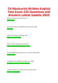 TX Manicurist Written English Test Exam Questions and Answers Latest Update