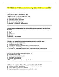 Health Information Technology Quizzes - ; Answered .
