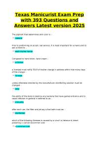 Texas Manicurist Exam Prep with Questions and Answers Latest version