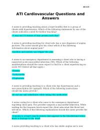 ATI Cardiovascular Questions and Answers