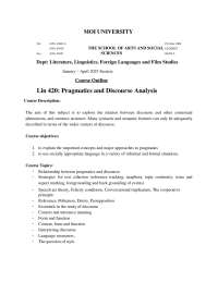 Pragmatics and Discourse Analysis Course Outline