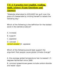 TEAS Practice Test: English, Reading, Math, Science Exam Questions