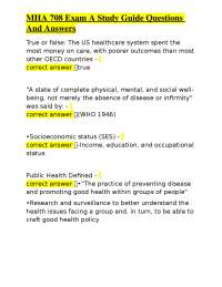 MHA 708 Exam A Study Guide: Public Health Questions and Answers
