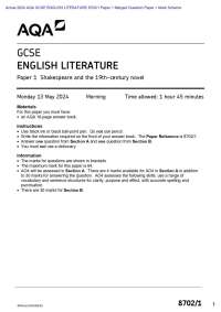 Actual AQA GCSE ENGLISH LITERATURE / Paper Merged Question Paper + Mark Scheme