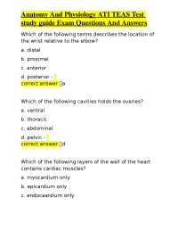 Anatomy and Physiology: Exam Questions and Answers Study Guide