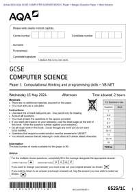 Actual AQA GCSE COMPUTER SCIENCE / C Paper Merged Question Paper + Mark Scheme