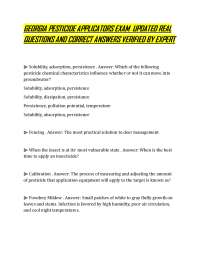 GEORGIA PESTICIDE APPLICATORS EXAM UPDATED REAL QUESTIONS AND CORRECT ANSWERS VERIFIED BY