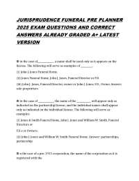 JURISPRUDENCE FUNERAL PRE PLANNER EXAM QUESTIONS AND CORRECT ANSWERS ALREADY GRADED A