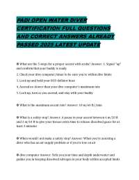 PADI OPEN WATER DIVER CERTIFICATION FULL QUESTIONS AND CORRECT ANSWERS ALREADY PASSED
