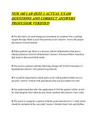 NUR LAB QUIZ ACTUAL EXAM QUESTIONS AND CORRECT ANSWERS PROFESSOR VERIFIED