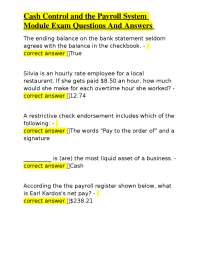 Cash Control and the Payroll System Module Exam Questions And Answers