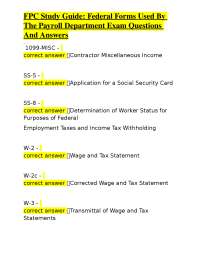 FPC Study Guide: Federal Forms Used By The Payroll Department Exam Questions And Answers