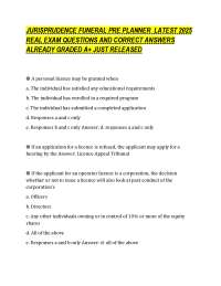 JURISPRUDENCE FUNERAL PRE PLANNER LATEST REAL EXAM QUESTIONS AND CORRECT ANSWERS ALRE